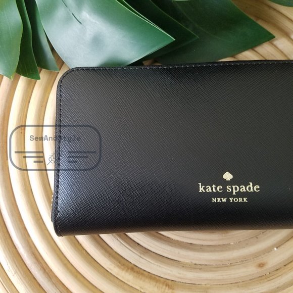 Kate Spade NWT Meow Cat Large Continental Wallet in Black Leather White Leopard - Picture 2 of 12